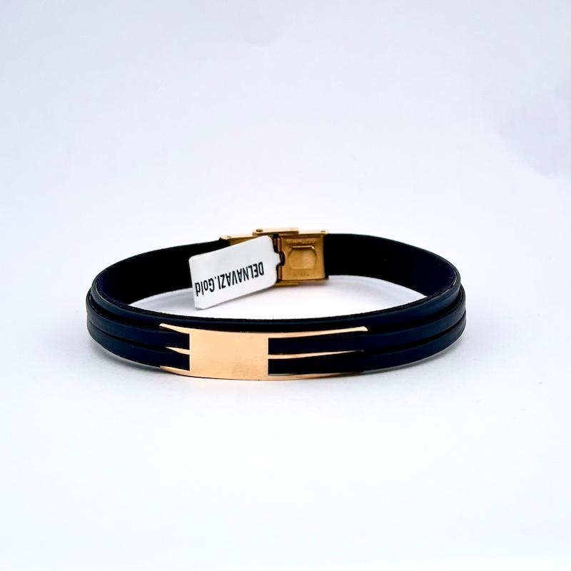 دستبند طلا ۱۸ عیار دستبند كادر و خط  چرمى مشكى اسپرت گالری زرنوش