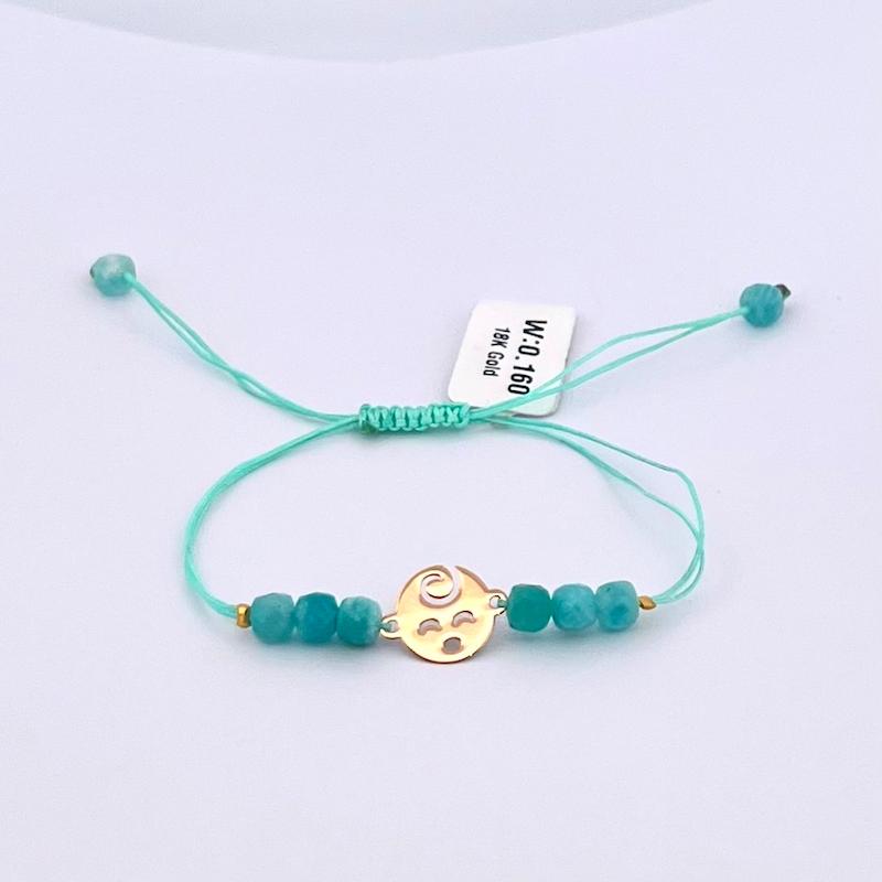 دستبند طلا ۱۸ عیار دستبند بچه و مهره های سبزابی گالری زرنوش