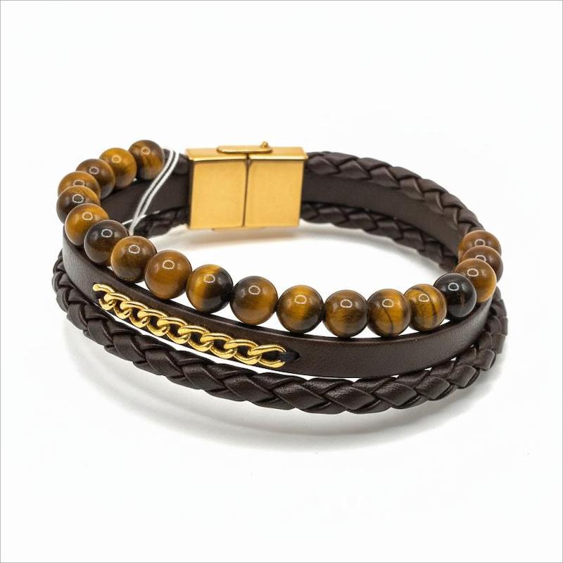 دستبند طلا ۱۸ عیار کارتیه چرم و مهره گالری طلای آماندا