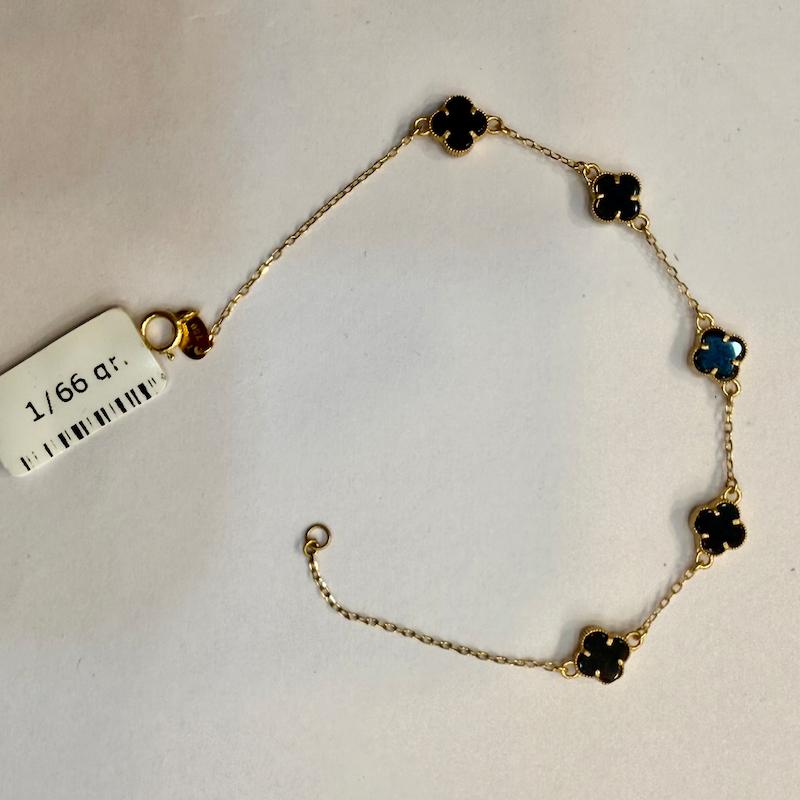 دستبند طلا ۱۸ عیار ونکلیف مشکی گالری الیاگلد