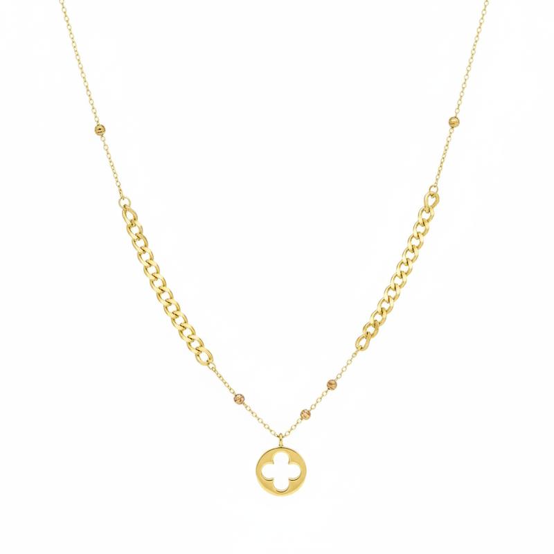 گردنبند طلا ۱۸ عیار ونکلیف با زنجیر ترکیبی گالری شمش طلا