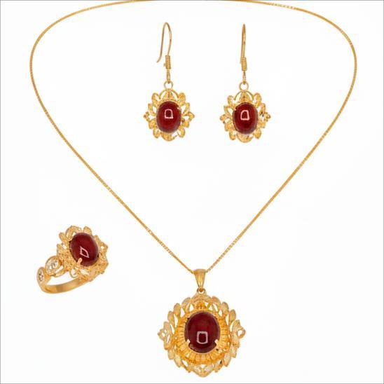 سرویس طلا ۱۸ عیار عقیق قرمز گالری جواهری بیابانی