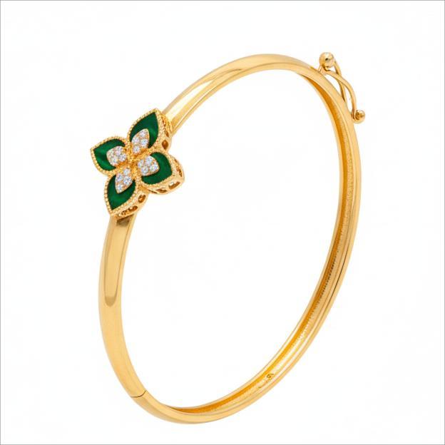 بنگل طلا ۱۸ عیار گل سبز گالری جواهری بیابانی