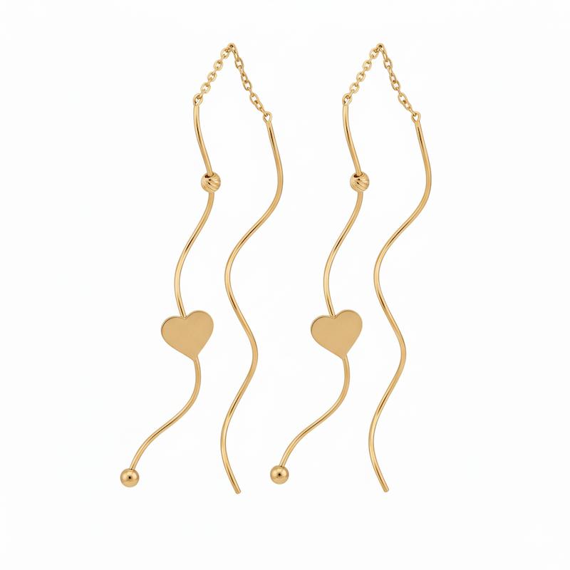 گوشواره زنانه طلا ۱۸ عیار گوشواره  پیچک توپی و قلب گالری طلای شریف