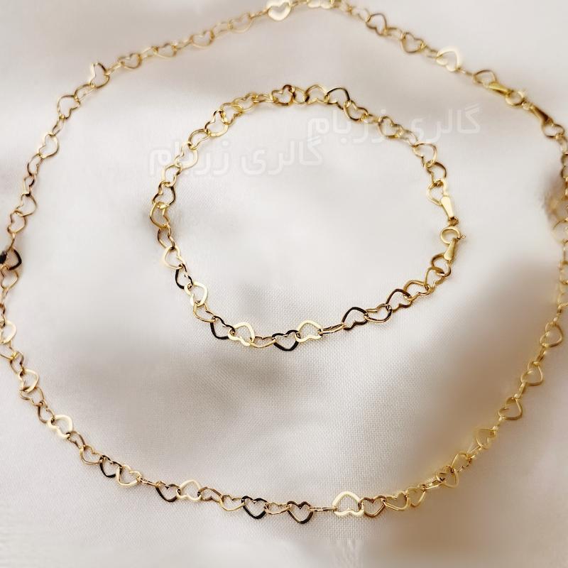 سرویس زنانه طلا ۱۸ عیار نیم ست شامل زنجیر و دستبند قلب گالری زربام