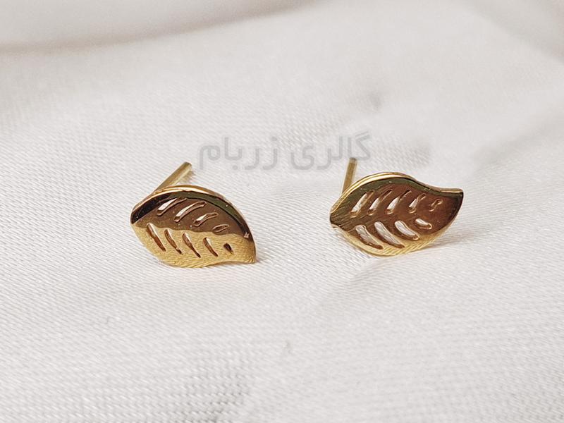 گوشواره زنانه طلا ۱۸ عیار گوشواره میخی طزح برگ گالری زربام
