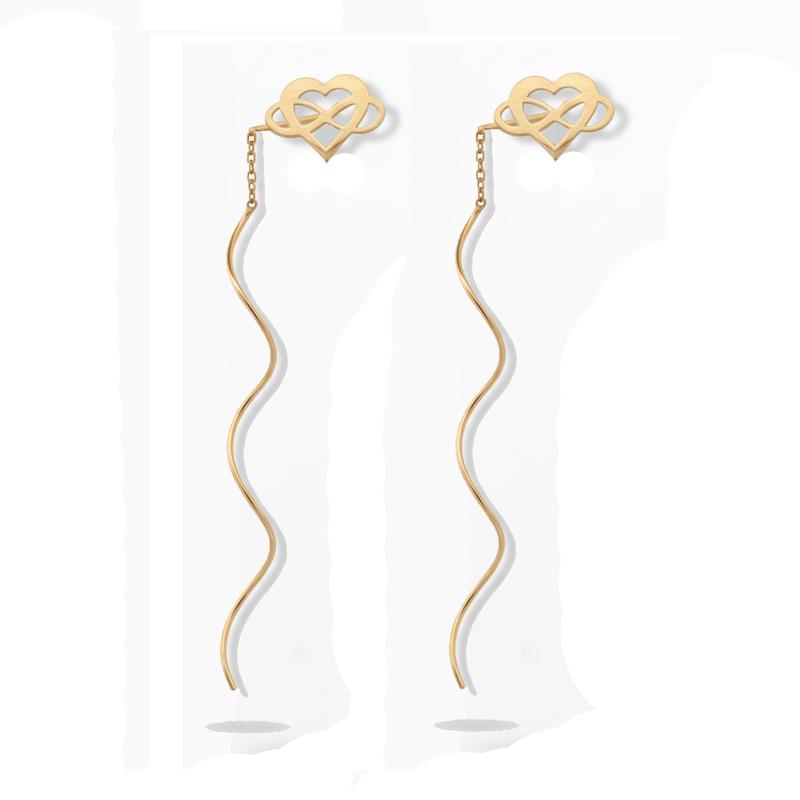 گوشواره زنانه طلا ۱۸ عیار پیچک قلب و بینهایت گالری طلای شریف