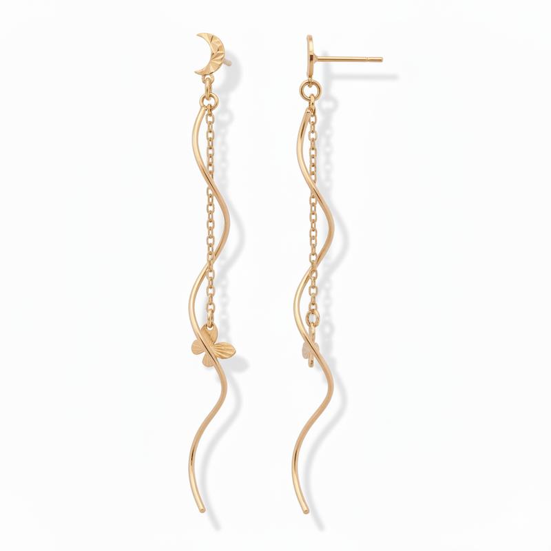 گوشواره زنانه طلا ۱۸ عیار میخی ماه و پروانه گالری طلای شریف