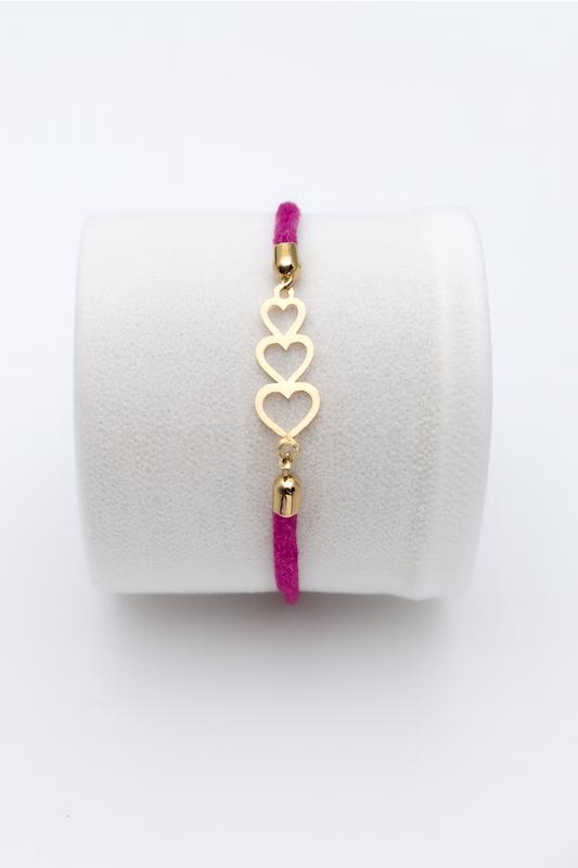 دستبند زنانه طلا ۱۸ عیار دستبند مارشال طرح سه قلب گالری زربام