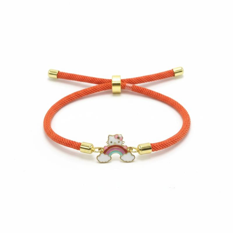 دستبند بچگانه طلا ۱۸ عیار هلو کیتی میناکاری دخترانه با بند آسانسوری قابل تنظیم گالری شمش طلا