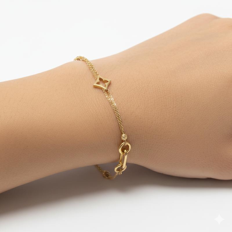 دستبند زنانه طلا ۱۸ عیار پروفیل و زنجیر گالری شمش طلا