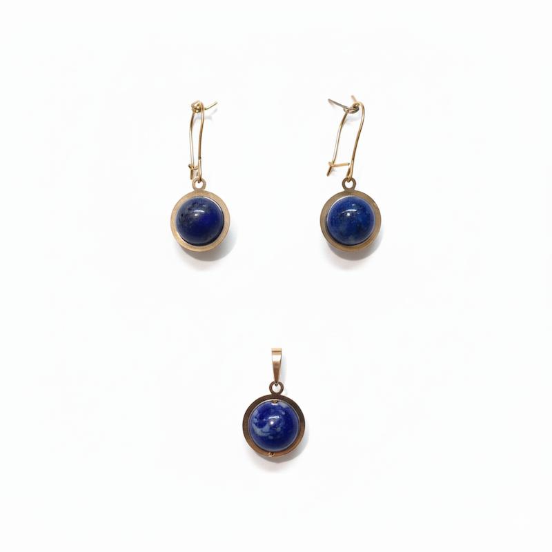 سرویس زنانه طلا ۱۸ عیار نیم ست سنگ لاجورد با گوشواره عصایی گالری شمش طلا