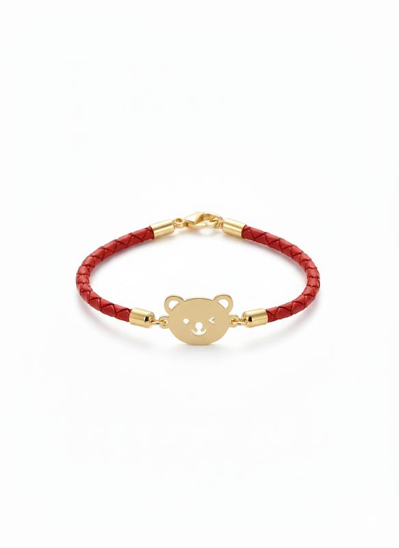 دستبند بچگانه طلا ۱۸ عیار خرس بلا با بند چرم استاندارد کودک گالری شمش طلا