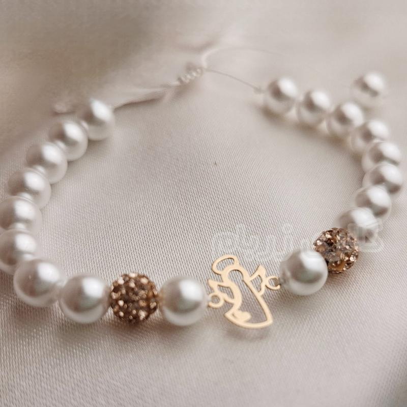 دستبند زنانه طلا ۱۸ عیار مروارید طرح فرشته گالری زربام