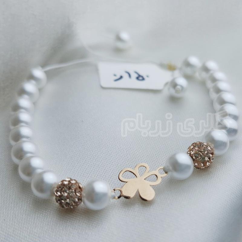 دستبند زنانه طلا ۱۸ عیار مروارید طرح گل گالری زربام
