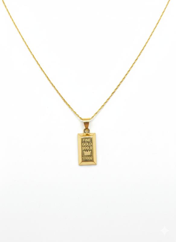 آویز طلا ۱۸ عیار پلاک شمش و زنجیر طنابی گالری نقشار