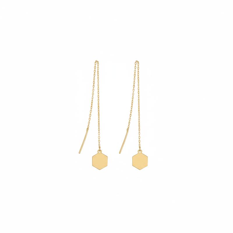 گوشواره زنانه طلا ۱۸ عیار شش ضلعی بخیه گالری شمش طلا