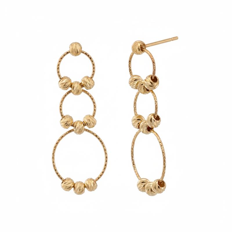 گوشواره زنانه طلا ۱۸ عیار آلبرنادو توپی سه حلقه ای گالری طلای شریف