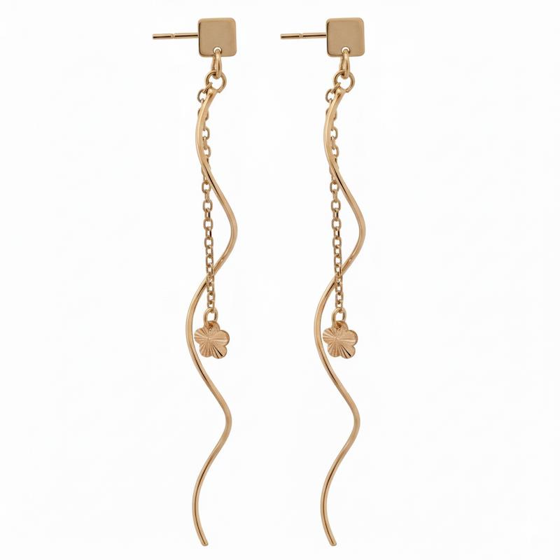 گوشواره زنانه طلا ۱۸ عیار پیچک مربع و گل گالری طلای شریف