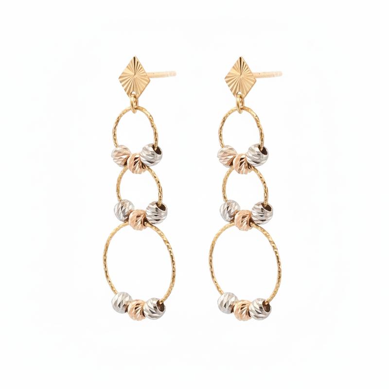 گوشواره زنانه طلا ۱۸ عیار آلبرنادو لوزی سه حلقه ای گالری طلای شریف