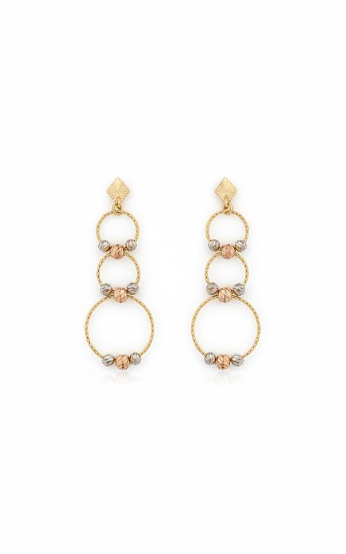 گوشواره زنانه طلا ۱۸ عیار گوی البرنادو و دایره میخی با گل لوزی سه طبقه گالری شمش طلا