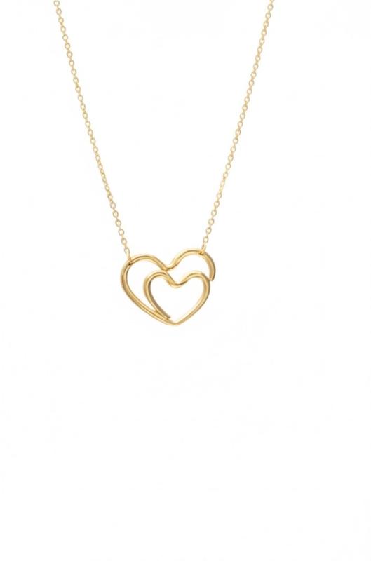 گردنبند زنانه طلا ۱۸ عیار گردنبند دو قلب زنجیر متصل ۸طلایی