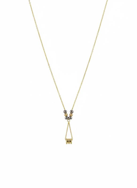 گردنبند زنانه طلا ۱۸ عیار گرنبند مینیمال گوی و رینگ سفید و زرد ۸طلایی