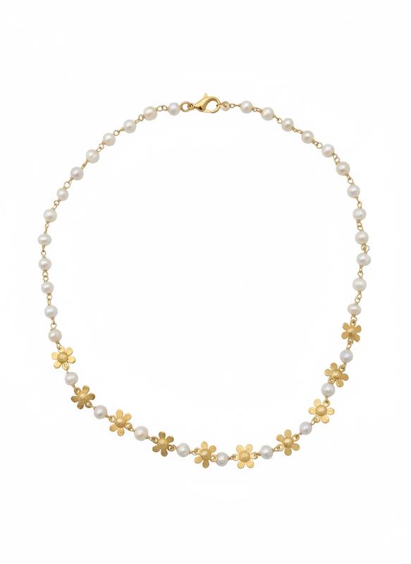 گردنبند زنانه طلا ۱۸ عیار گل مروارید4665 گالری طلای شفیع