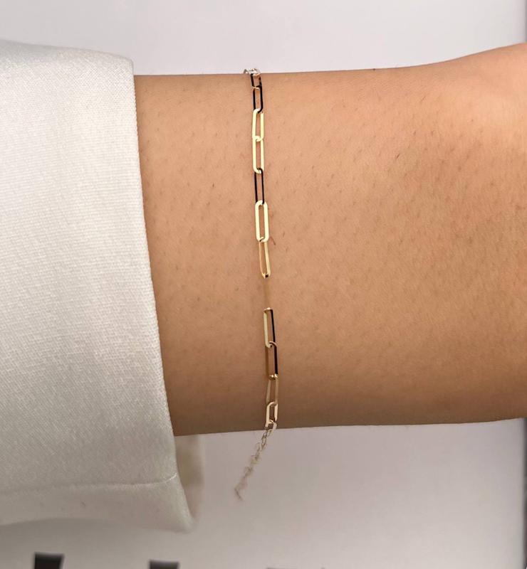 دستبند زنانه طلا ۱۸ عیار سوپر لایت پیپر کلیپ سانل گلد