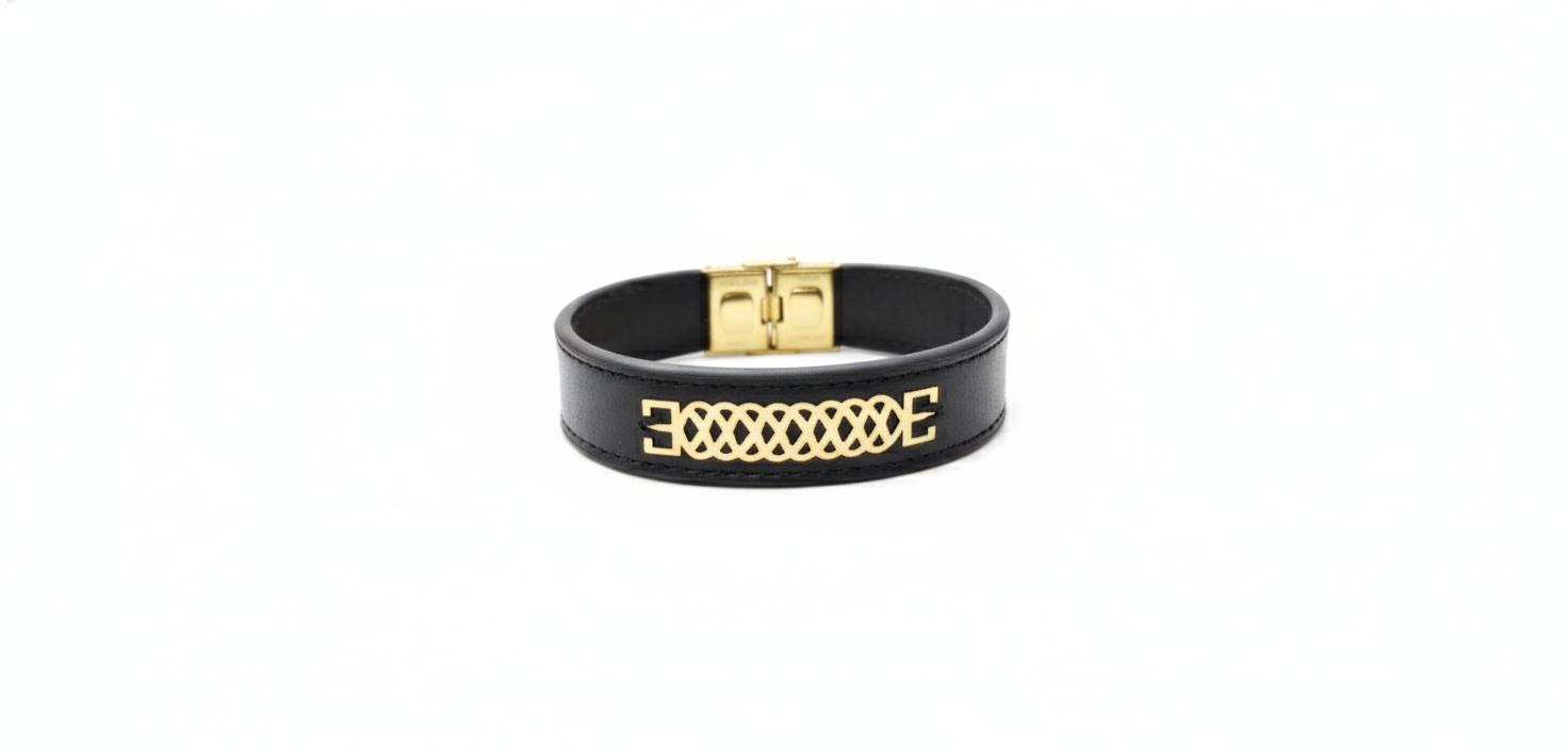 دستبند مردانه طلا ۱۸ عیار چرم۵ گالری مینو گلد