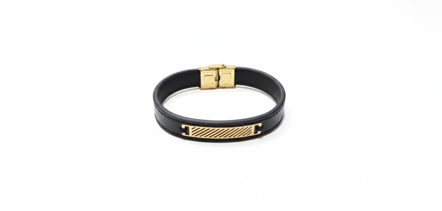 دستبند مردانه طلا ۱۸ عیار چرم۹ گالری مینو گلد