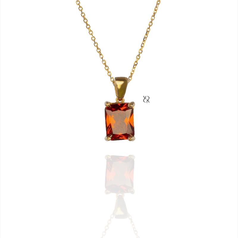 آویز زنانه طلا ۱۸ عیار آویز گردنی طلا طرح مستطیل با سنگ قرمز گالــری طلا رابــونـل