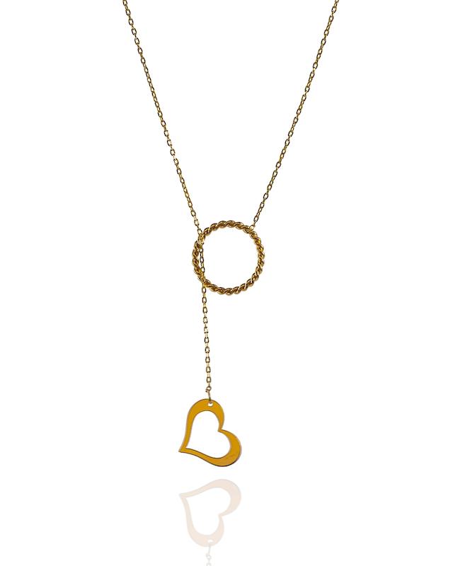 گردنبند زنانه طلا ۱۸ عیار گردنبند طلا کراواتی طرح رینگ وقلب گالــری طلا رابــونـل