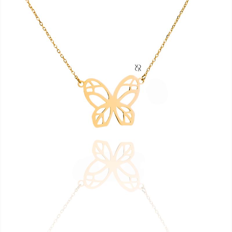 گردنبند زنانه طلا ۱۸ عیار گردنبند طلا طرح پروانه با زنجیر گالــری طلا رابــونـل