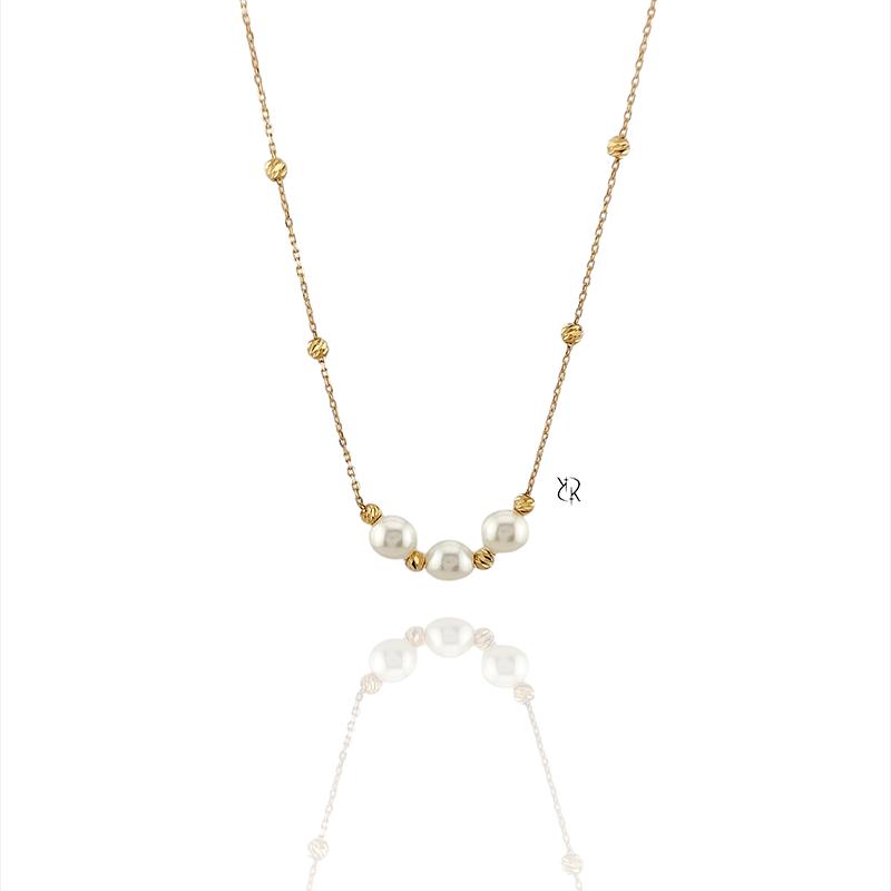 گردنبند زنانه طلا ۱۸ عیار گردنبند طلا طرح سه مروارید گالــری طلا رابــونـل