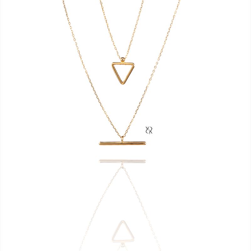 گردنبند زنانه طلا ۱۸ عیار گردنبند طلا دو طبقه طرح مثلث گالــری طلا رابــونـل