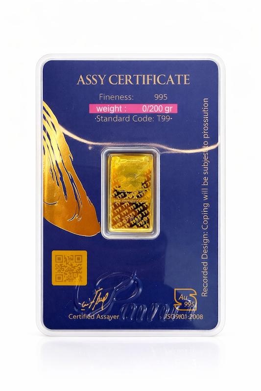 شمش طلا ۲۴ عیار شمش خانه سکه فرنکانسی پرنیا ۰.۲۰۰ گالری مینا‌جان