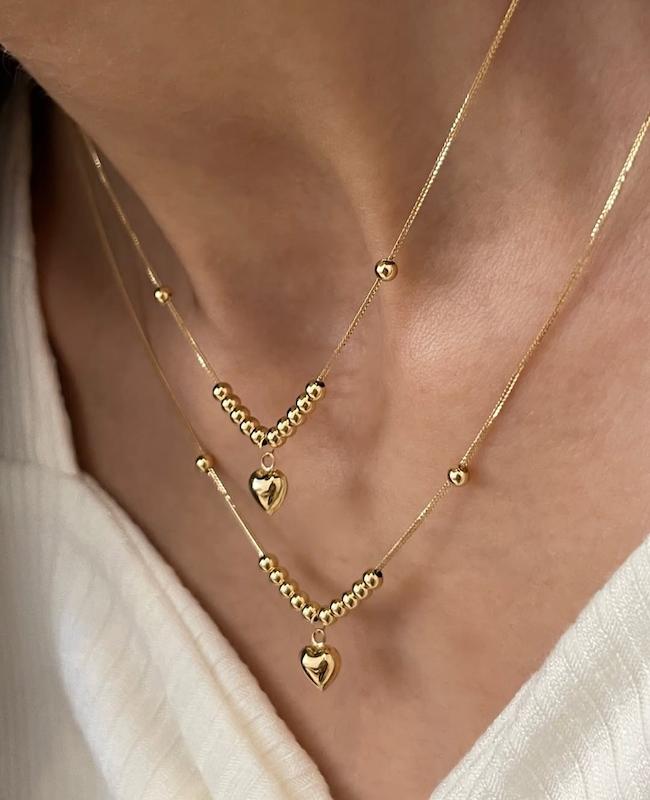 گردنبند زنانه طلا ۱۸ عیار گردنبندوارداتی گوی و قلب گالری کاژه گلد