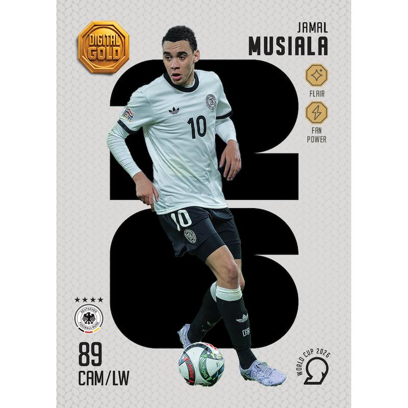  طلا ۱۸ عیار کارت فوتبالی طلا سوت موسیالا MUSIALA طرح 2026 با 10 سوت طلای 18 عیار دیجیتال کد SO10130026 مدوپد