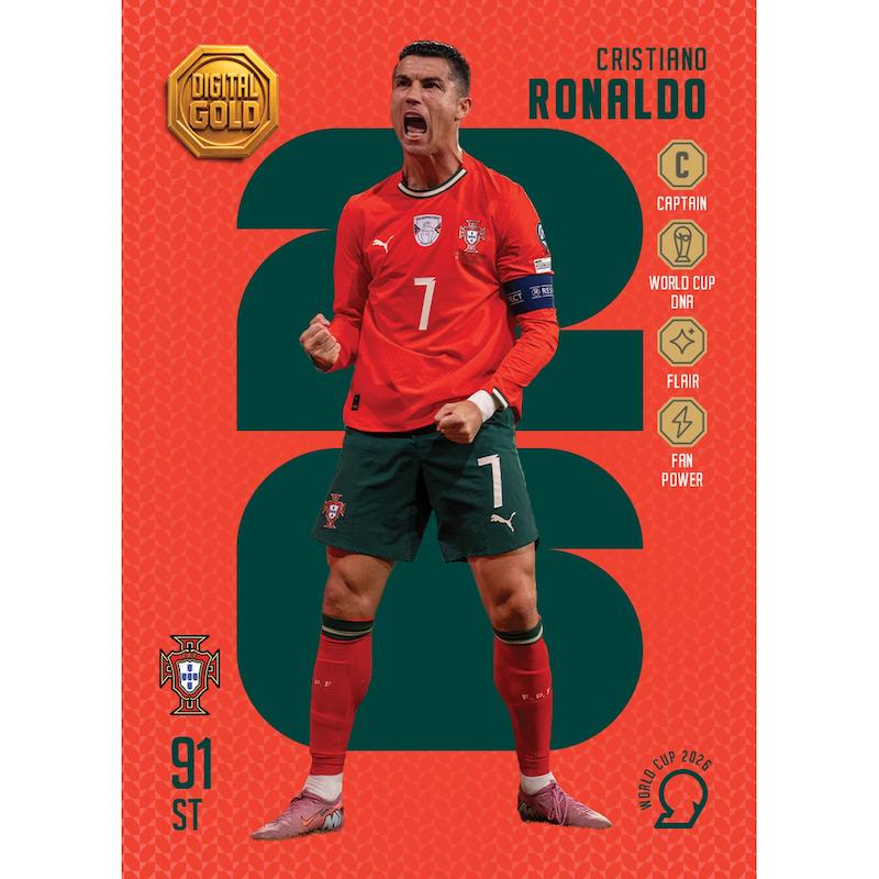 کارت فوتبالی طلا سوت کریستیانو رونالدو CRISTIANO RONALDO طرح 2026 با 10 سوت طلای 18 عیار دیجیتال کد SO10022026