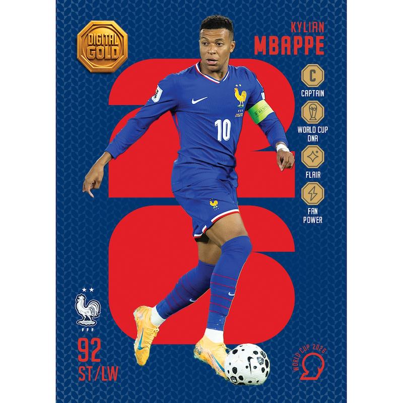 کارت فوتبالی طلا سوت امباپه MBAPPE طرح 2026 با 10 سوت طلای 18 عیار دیجیتال کد SO10081026