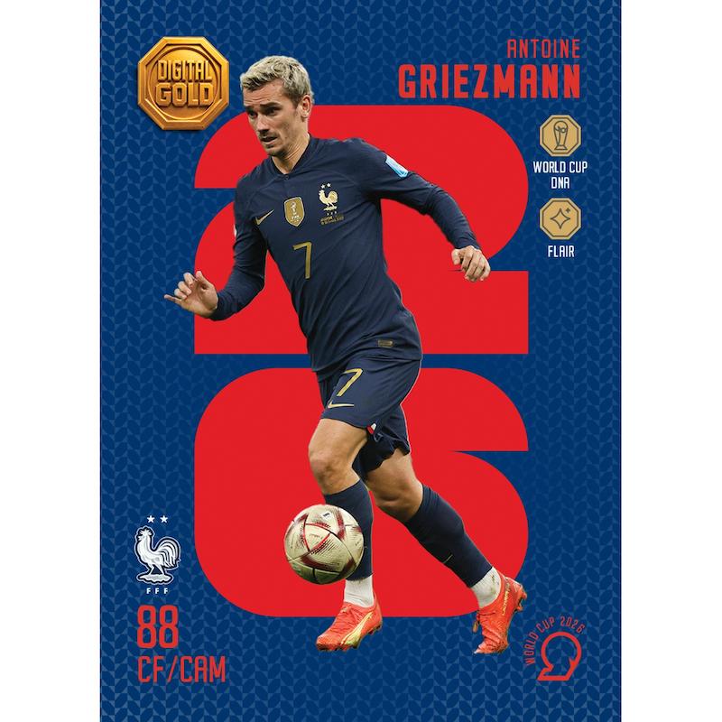 کارت فوتبالی طلا سوت گریزمان GRIEZMANN طرح 2026 با 10 سوت طلای 18 عیار دیجیتال کد SO10052026
