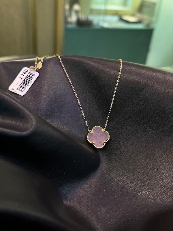 گردنبند زنانه طلا ۱۸ عیار گردنبندونکلیف صورتی طرح تخفیف ویژه گالری طلای عزیز