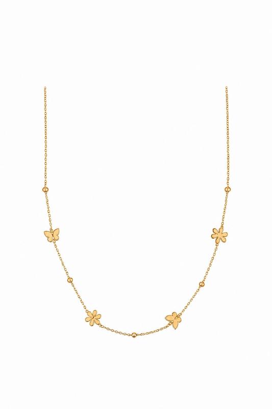 گردنبند زنانه طلا ۱۸ عیار طرح گل و پروانه گالری طلای شریف