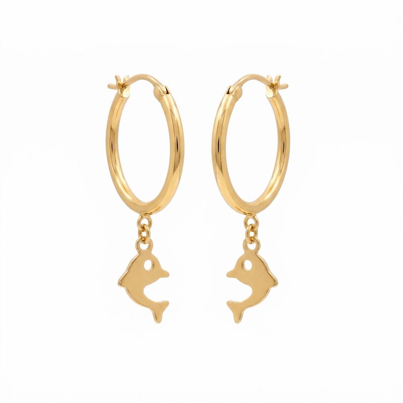 گوشواره بچگانه طلا ۱۸ عیار گوشواره حلقه ای آویز دلفین جواهری امیری