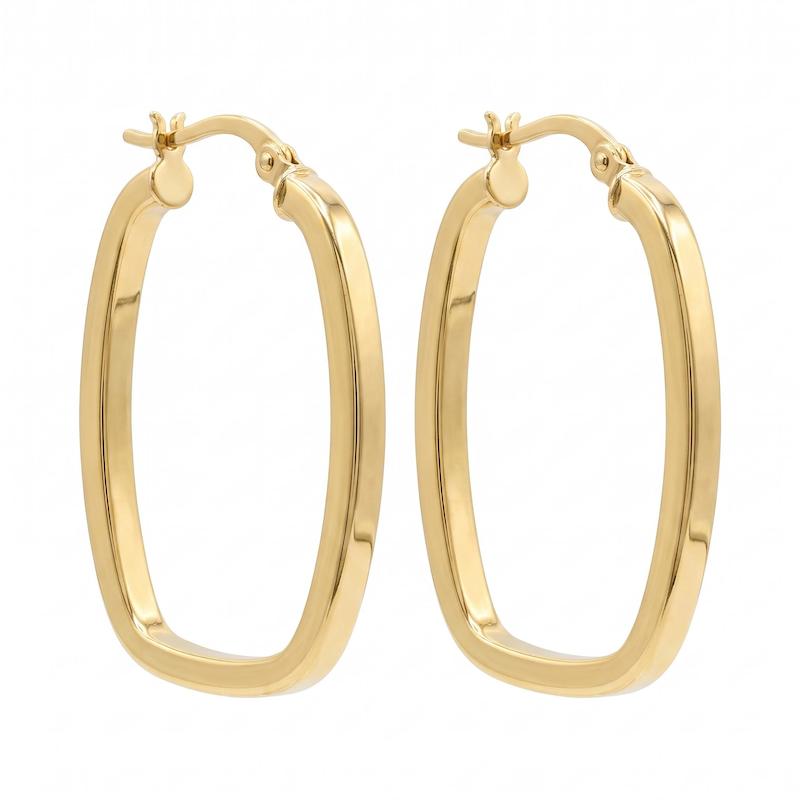 گوشواره زنانه طلا ۱۸ عیار گوشواره حلقه ای چند ضلعی بلند جواهری امیری