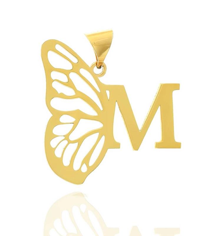 آویز زنانه طلا ۱۸ عیار مدل بال فرشته و m اپال گلدگالری