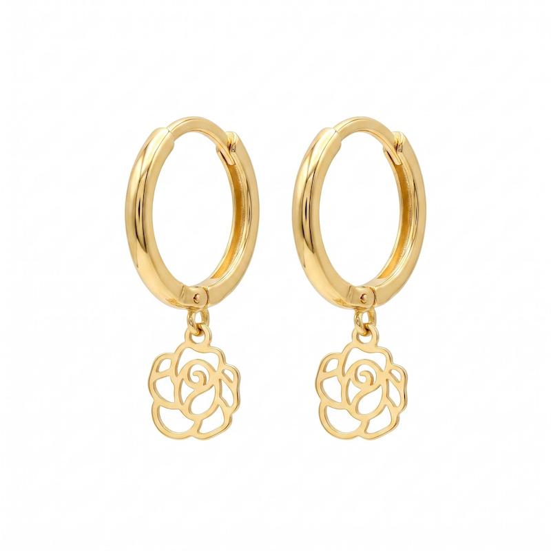 گوشواره زنانه طلا ۱۸ عیار حلقه ای آویز گل گالری طلا لیورا