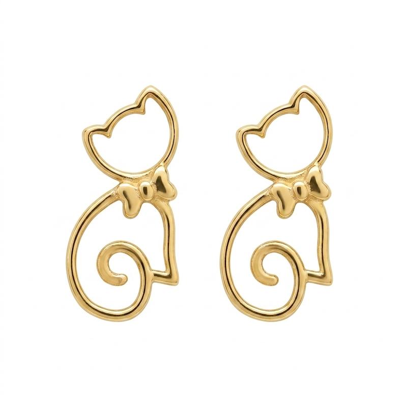 گوشواره بچگانه طلا ۱۸ عیار گوشواره میخی گربه گالری طلای فلور