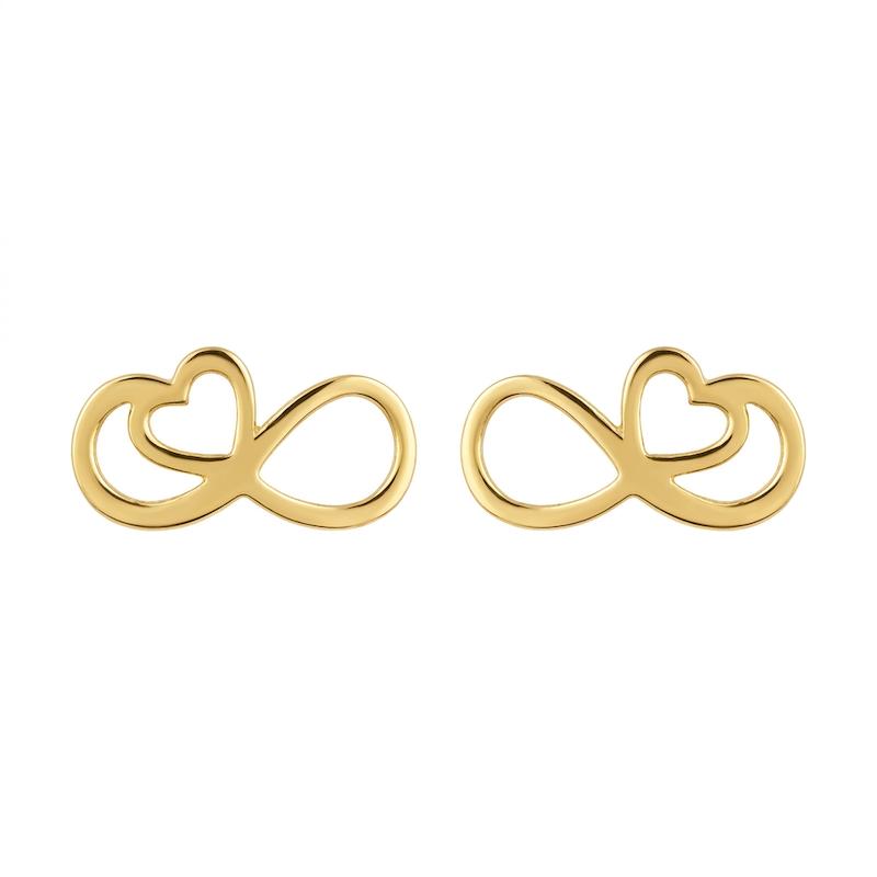 گوشواره زنانه طلا ۱۸ عیار گوشواره میخی بی نهایت و قلب گالری طلای فلور گالری طلای فلور